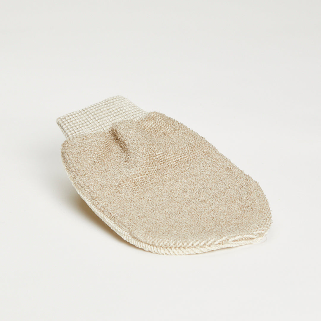 Massagehandske i bomull och linne – dubbel effekt med 2 sidor